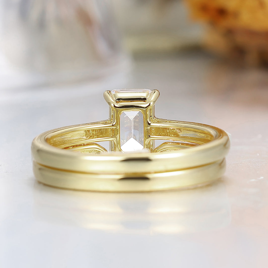 Pattern Engraved Moissanite Wedding Ring Set Antique 14K Yellow Solid Gold Engagement Ring