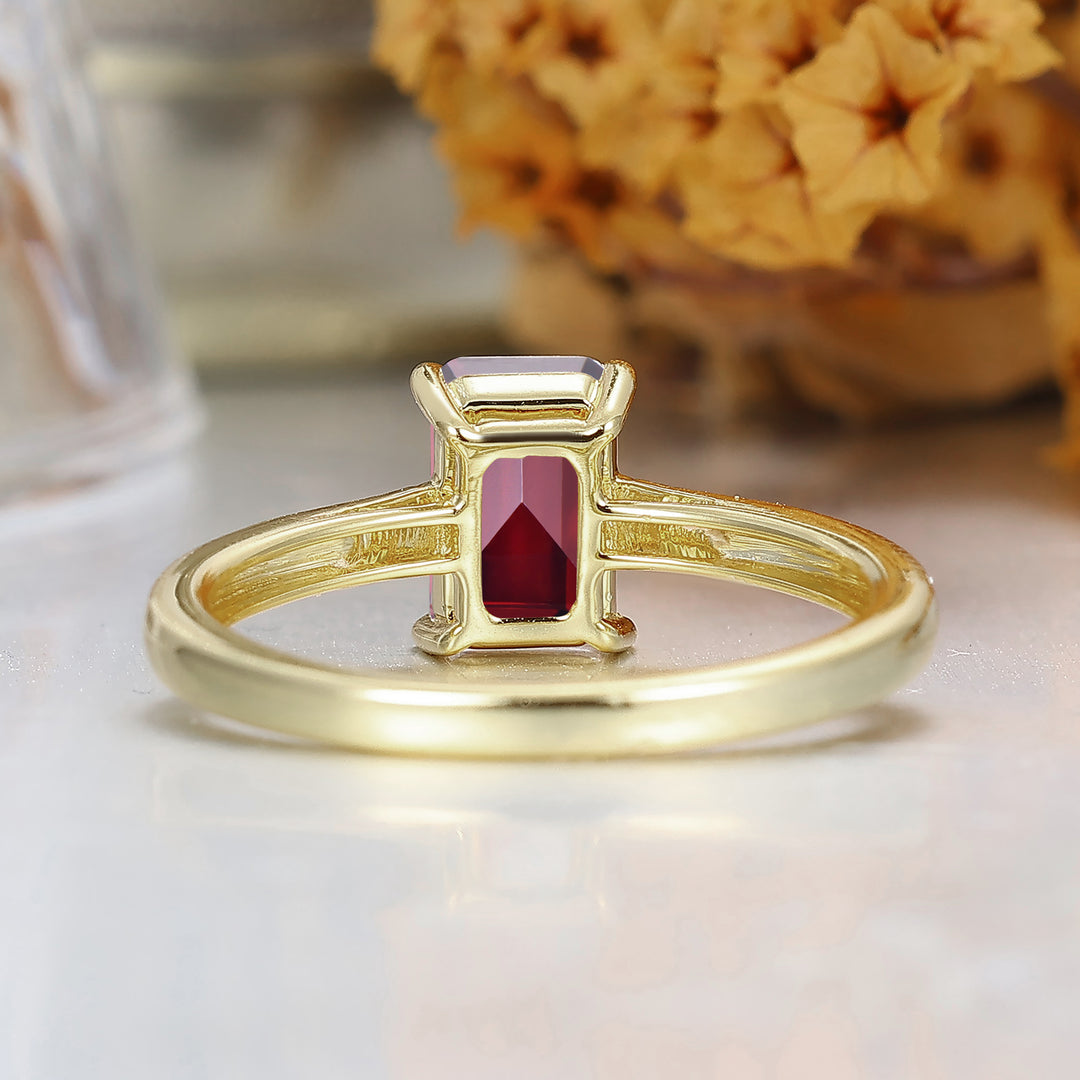Solitär-Ring mit Smaragdschliff und Granat S925, roter Granat-Ring, rechteckiger roter Edelstein-Ring