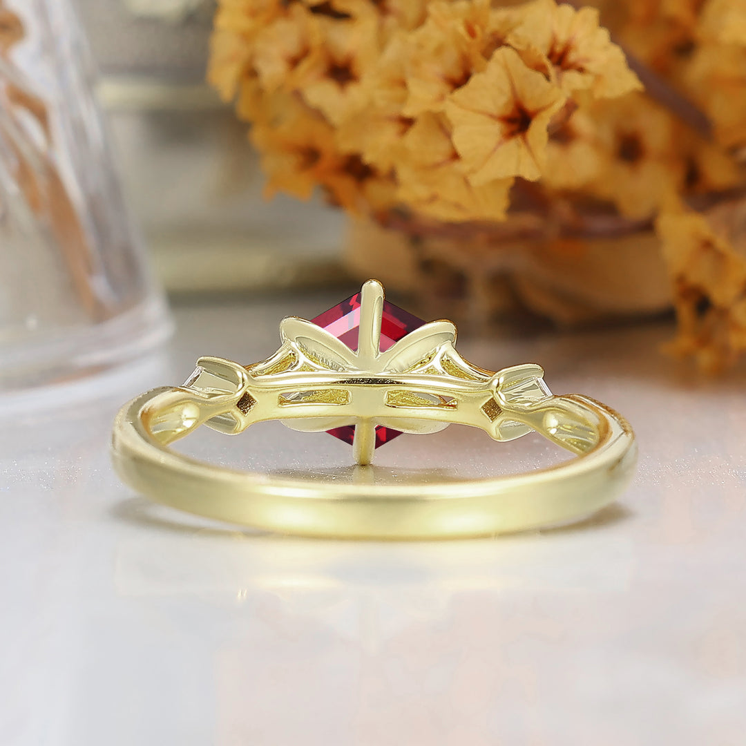 Bague Vintage Artisanale Gravée Filigrane Hexagone S925 Grenat Rouge Bague avec Accents Ensemble de Bagues