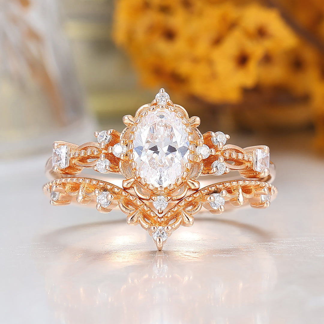 Ensemble de bagues de fiançailles antique à millegrains