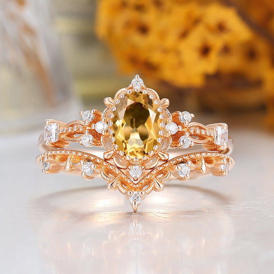 Vintage Filigreed Citrine Engagement Ring Set Anniversary Promise Rings