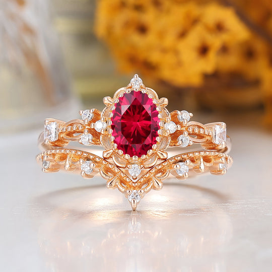 Vintage Filigreed Ruby Engagement Ring Set Anniversary Promise Rings