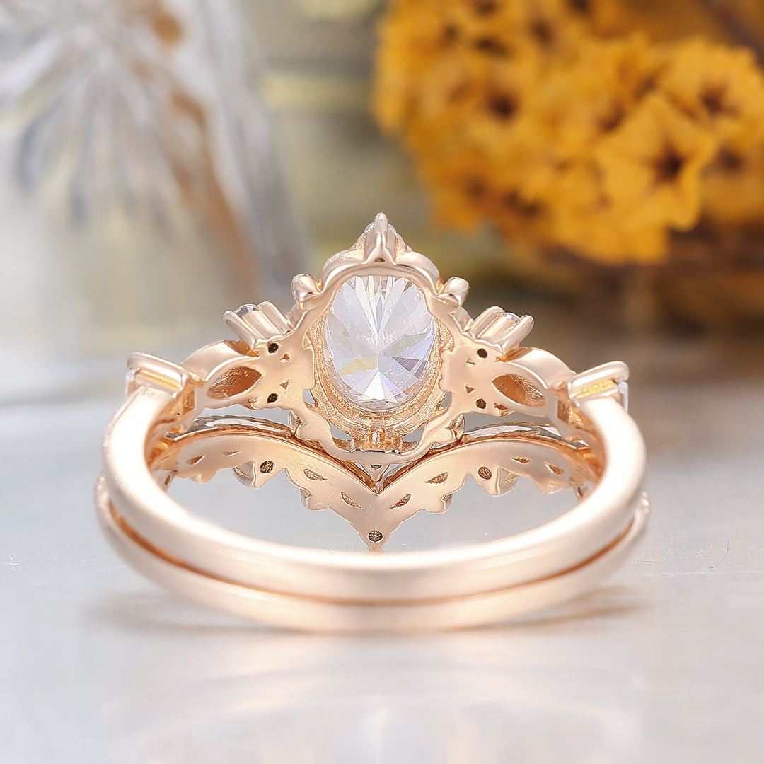 Ensemble de bagues de fiançailles antique à millegrains