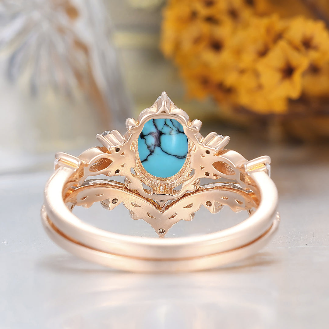 Vintage Filigreed Turquoise Engagement Ring Set Anniversary Promise Rings