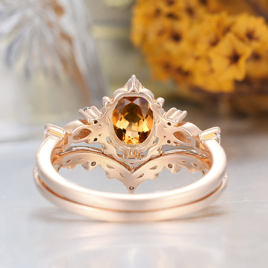Vintage Filigreed Citrine Engagement Ring Set Anniversary Promise Rings