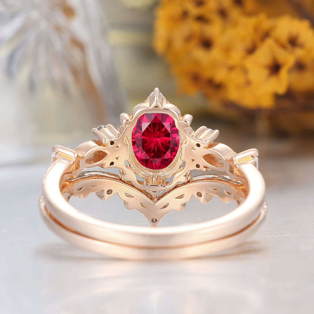 Vintage Filigreed Ruby Engagement Ring Set Anniversary Promise Rings