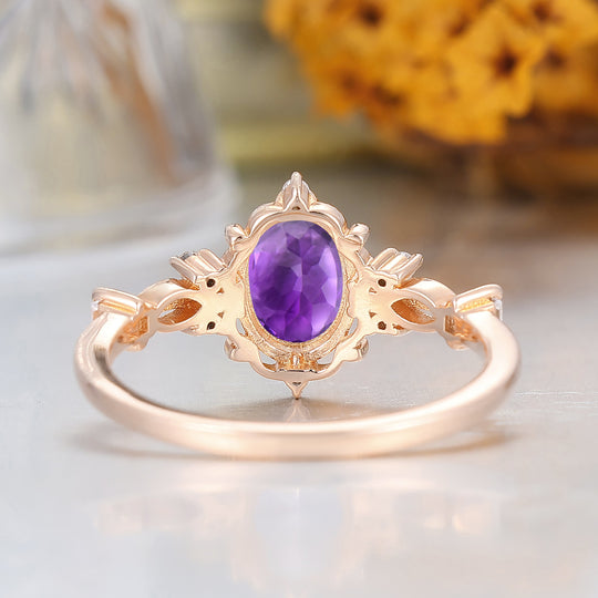 Antico Anello di Fidanzamento con Ametista Viola a Grappolo Anello Unico per Promessa Anniversario Nuziale