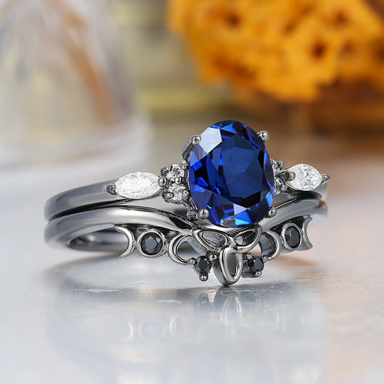 Alternative Oval Sapphire Wedding Set Engagement Ring Romantic Bridal Set  Engagement Ring