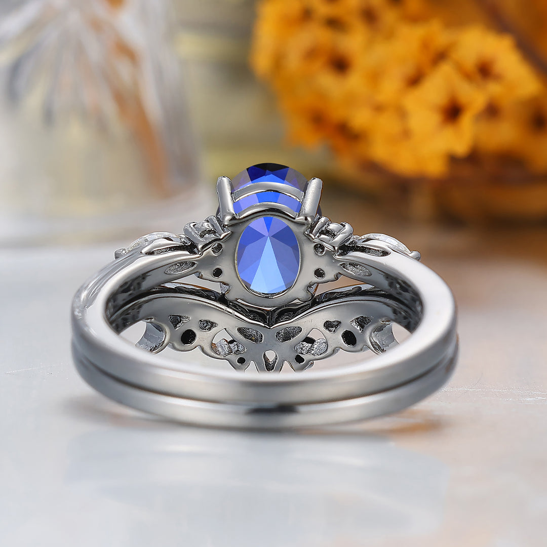 Alternative Oval Sapphire Wedding Set Engagement Ring Romantic Bridal Set  Engagement Ring