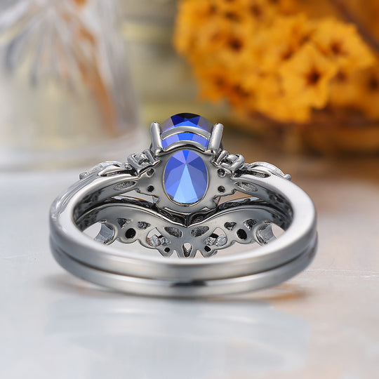 Alternative Oval Sapphire Wedding Set Engagement Ring Romantic Bridal Set  Engagement Ring