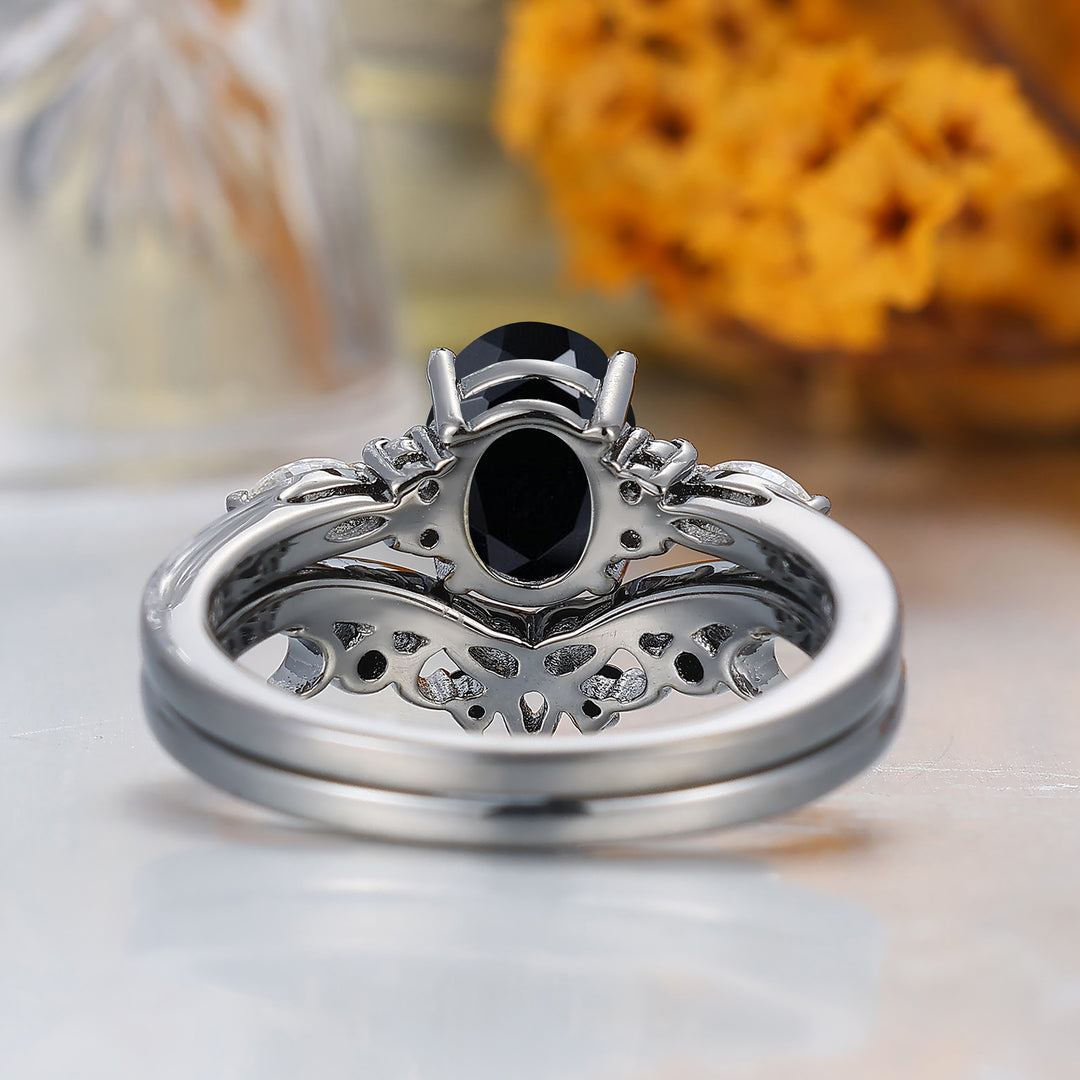 Alternative Oval Black Onyx Wedding Set Engagement Ring Romantic Bridal Set  Engagement Ring