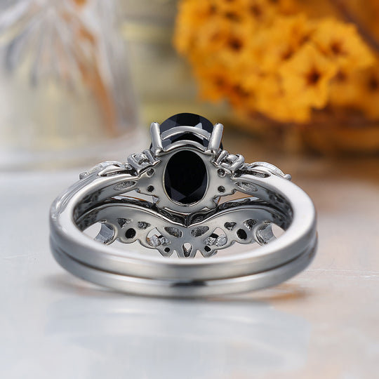 Alternative Oval Black Onyx Wedding Set Engagement Ring Romantic Bridal Set  Engagement Ring