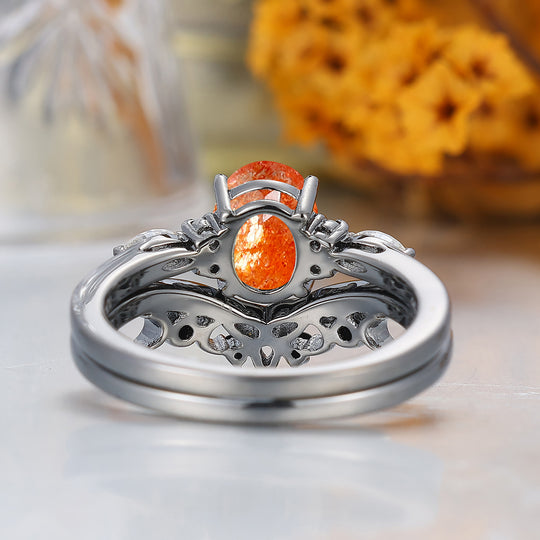 Alternative Oval Sunstone Wedding Set Engagement Ring Romantic Bridal Set  Engagement Ring