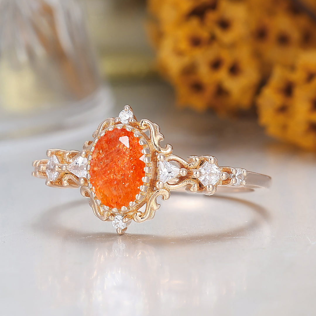 Bague de fiançailles en pierre de soleil d'inspiration baroque Bague de mariage en or massif pour anniversaire