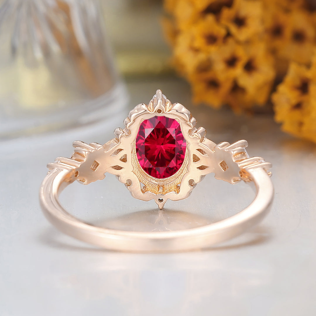 Antique Scrollwork Ruby Engagement Ring 14K Gold Bridal Ring For Women