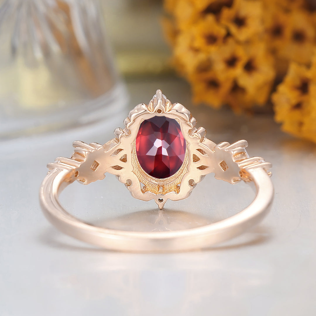 Vintage Oval Shape Red Garnet Filigreed Engagement Ring Red Garnet January Birthstone Promise Ring