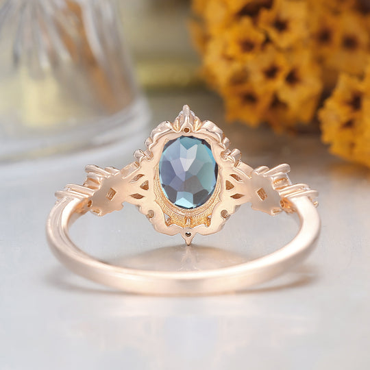 Retro Vine Design Oval Cut Alexandrite Bridal Ring Filigree Milgrain Alexandrite Promise Ring For Her