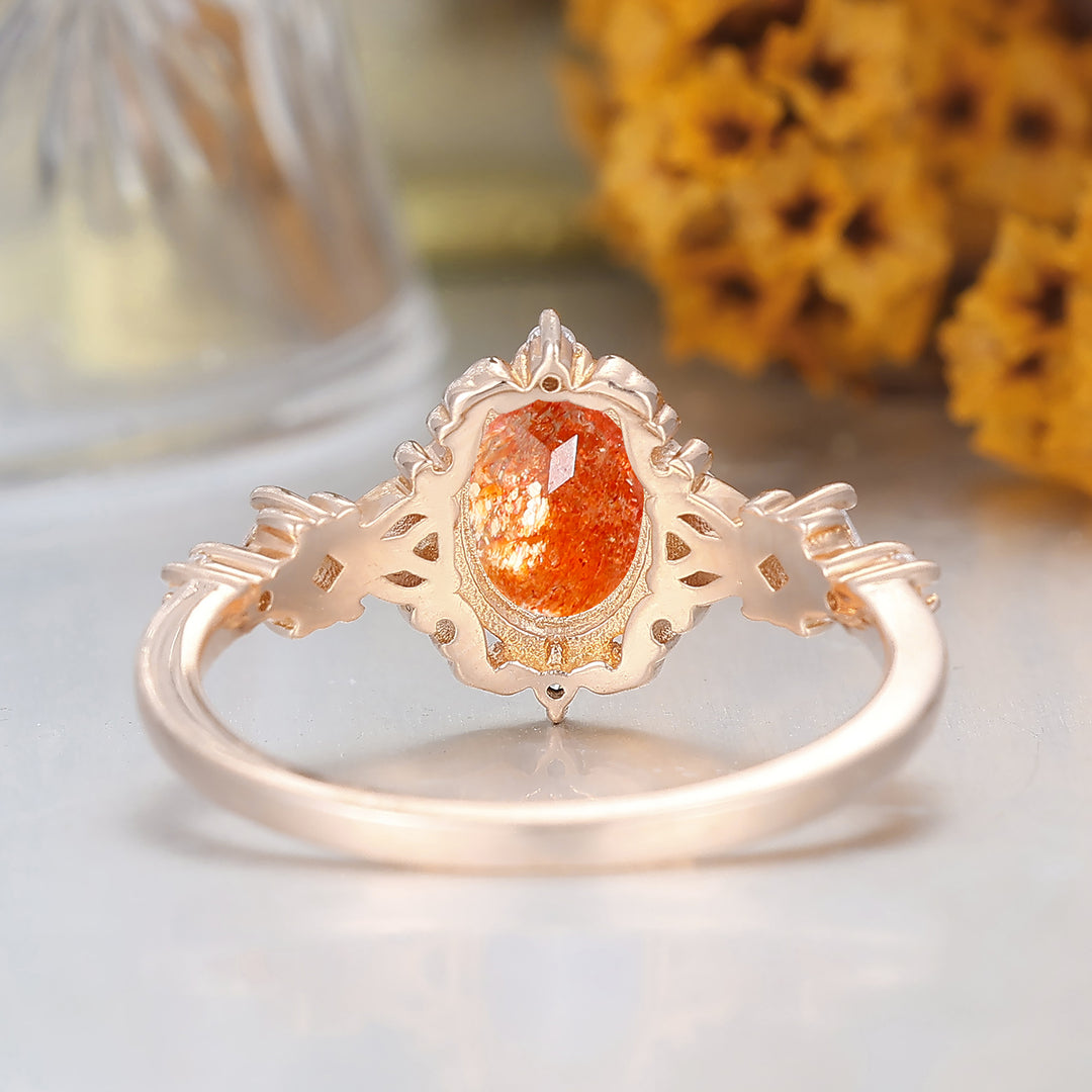 Bague de fiançailles en pierre de soleil d'inspiration baroque Bague de mariage en or massif pour anniversaire