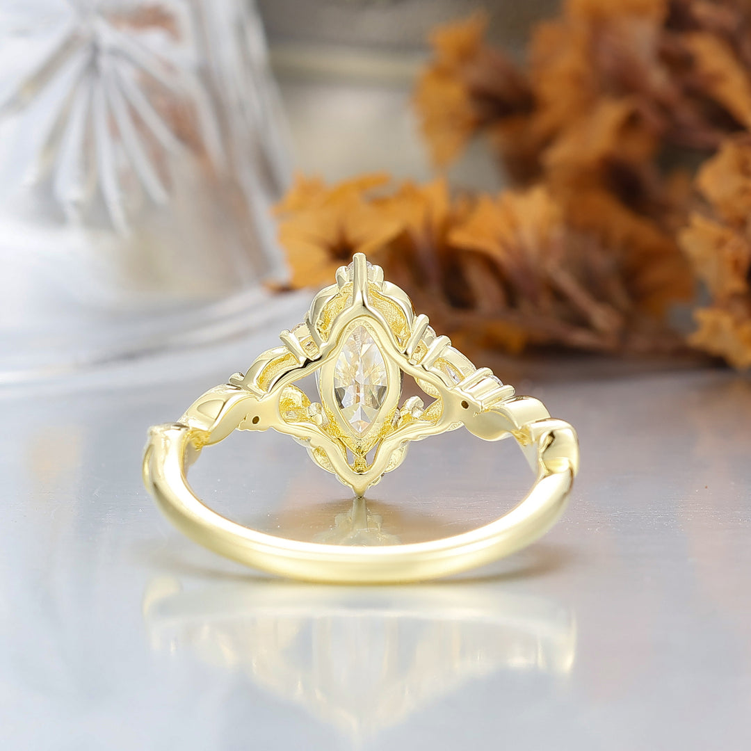 Brilliant Leaf Design Marquise Moissanite Engagement Ring Nature Inspired Bridal Ring
