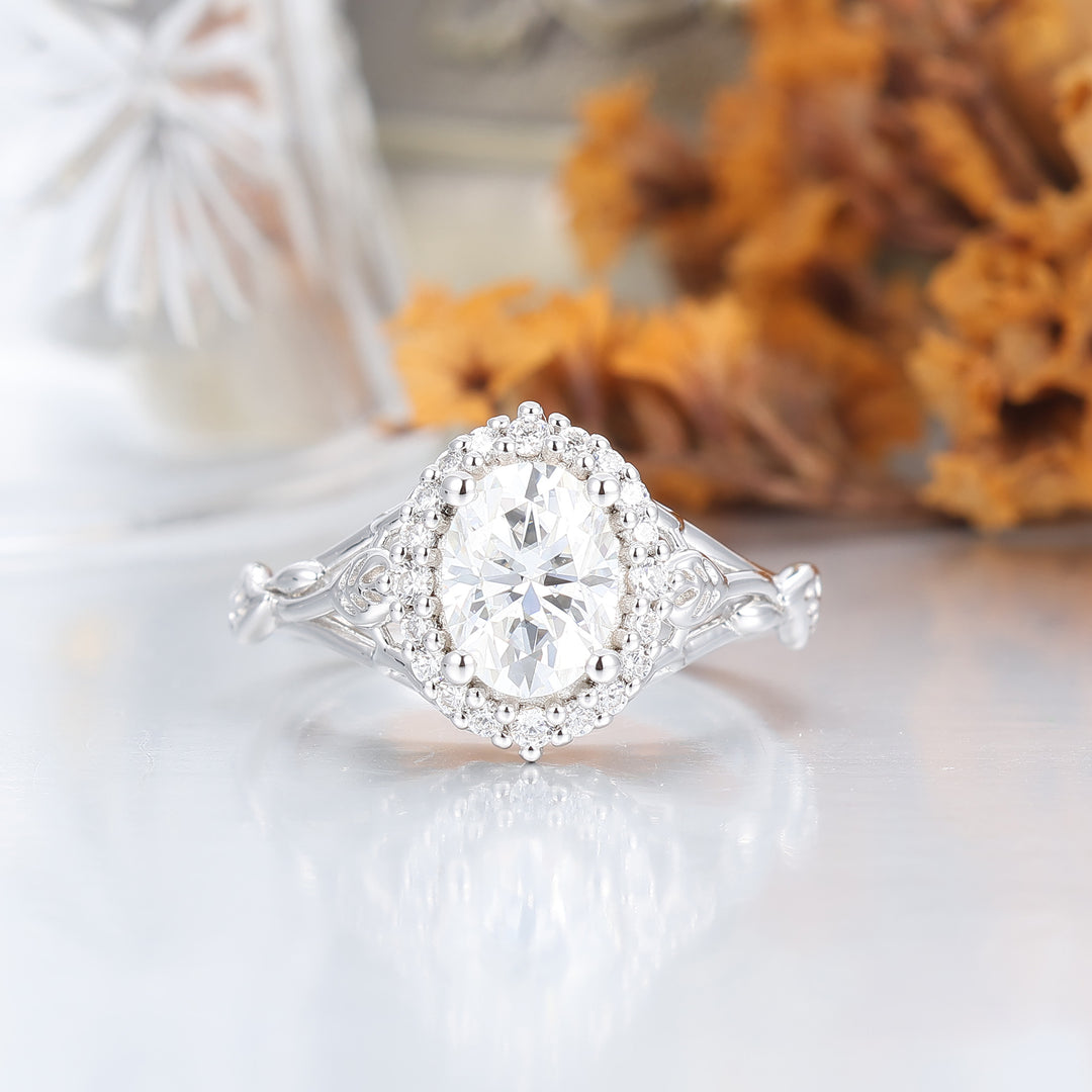 Unique Moissanite Feuille Florale Bagues de Couple Art Déco Argent et Tungstène Ensemble de Bagues de Mariage