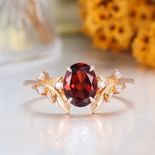 Bague d'anniversaire en argent avec grenat rouge naturel taille ovale 1,5 CT antique