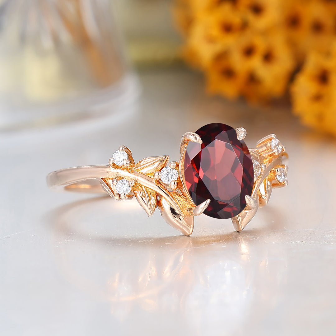 Bague d'anniversaire en argent avec grenat rouge naturel taille ovale 1,5 CT antique