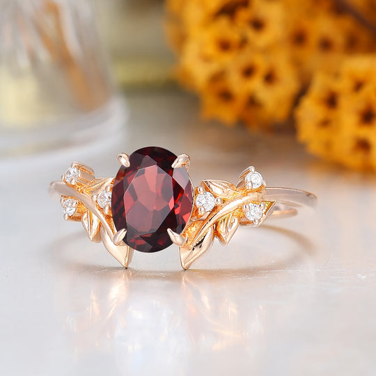 Bague d'anniversaire en argent avec grenat rouge naturel taille ovale 1,5 CT antique