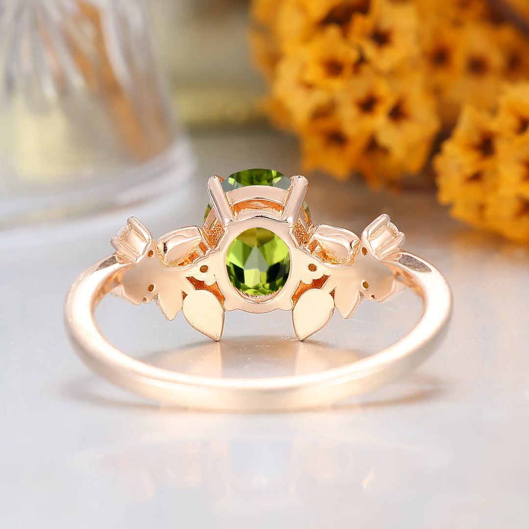 Natuurlijk Geïnspireerde Peridoot Bruidsring Art Deco 14K Massief Goud Damesring