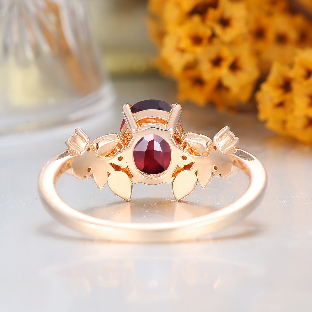 Bague d'anniversaire en argent avec grenat rouge naturel taille ovale 1,5 CT antique