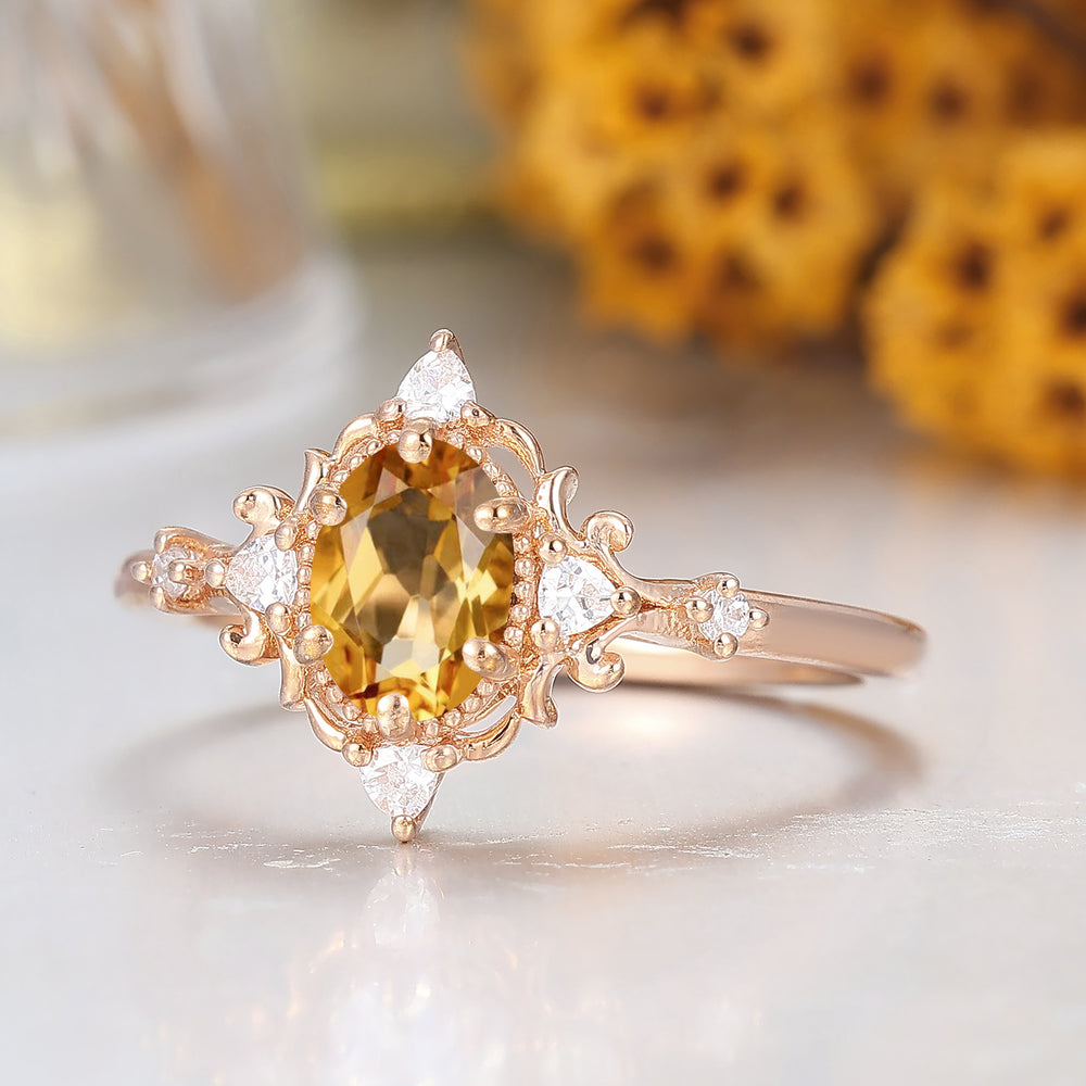 Antique 1CT Oval Cut Citrine Engagement Ring Solid Gold Bridal Anniversary Ring