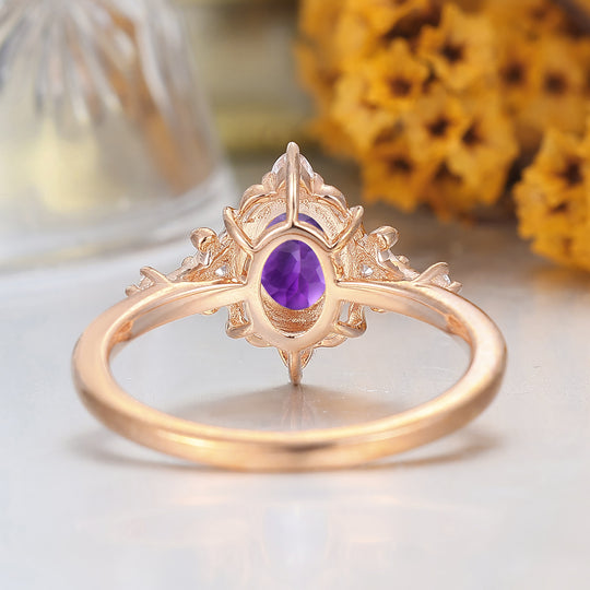 Vintage Filigreed Natural Amethyst Engagement Ring 14K Rose Gold Women Ring