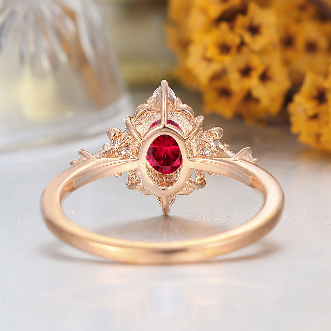 Antique 1CT Oval Cut Ruby Engagement Ring Solid Gold Bridal Anniversary Ring