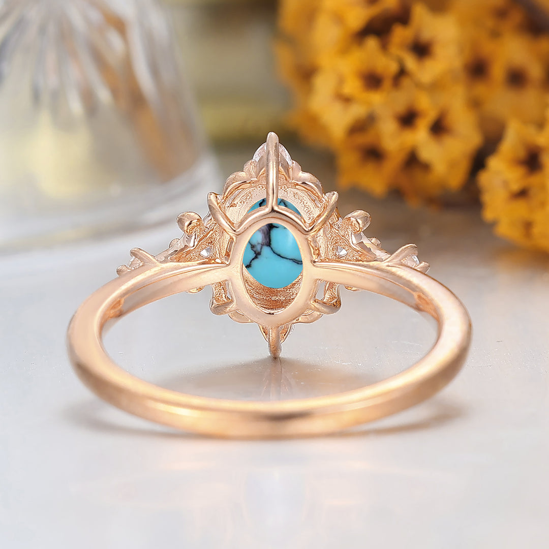 Antique 1CT Oval Cut Turquoise Engagement Ring Solid Gold Bridal Anniversary Ring