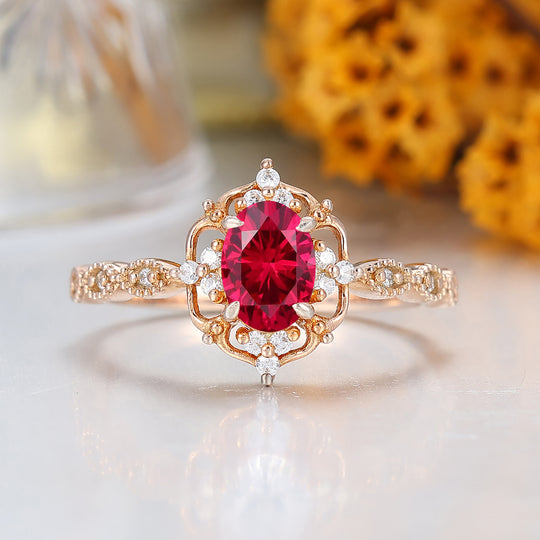 Dainty Filigreed Ruby Engagement Ring 14K Rose Gold Anniversary Promise Ring For Women