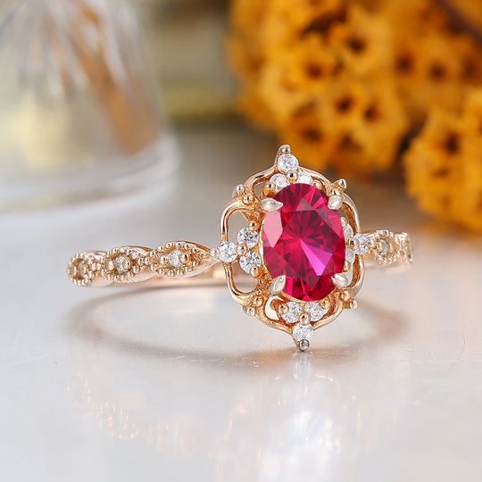 Dainty Filigreed Ruby Engagement Ring 14K Rose Gold Anniversary Promise Ring For Women