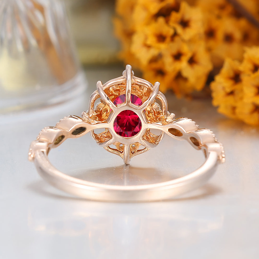 Dainty Filigreed Ruby Engagement Ring 14K Rose Gold Anniversary Promise Ring For Women