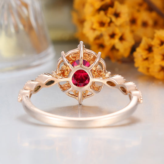 Dainty Filigreed Ruby Engagement Ring 14K Rose Gold Anniversary Promise Ring For Women
