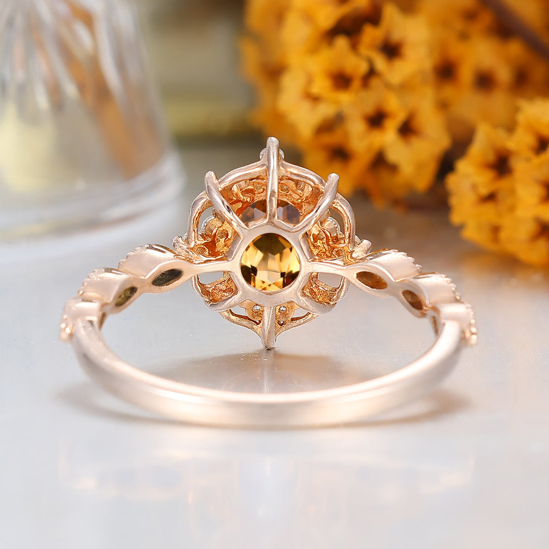 Dainty Filigreed Citrine Engagement Ring 14K Rose Gold Anniversary Promise Ring For Women
