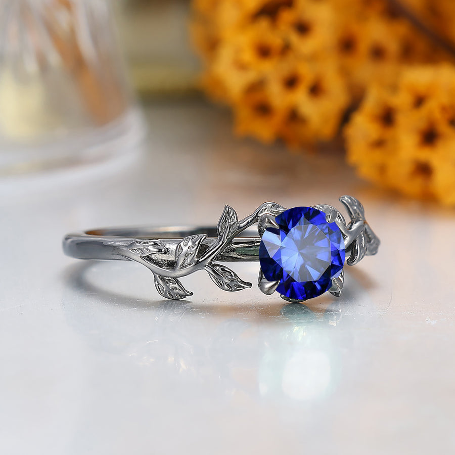 Nature Inspired Leaf Branch Sapphire Bridal Ring Hexagon Cut Sapphire Engagement Ring