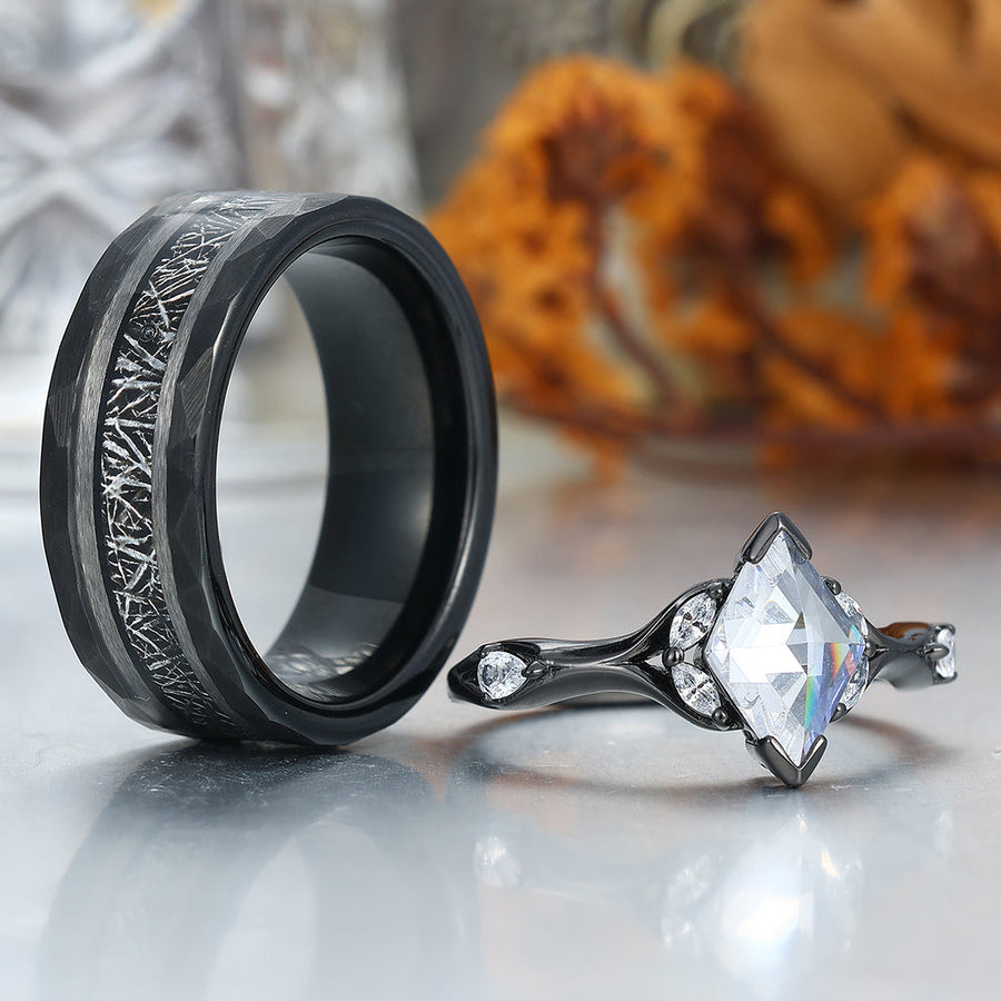 Unique Moissanites Engagement Couple Rings Matching Promise His And Hers Wedding Band