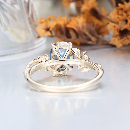 Art Deco Oval Color-Change Alexandrite Engagement Ring Leaf Design Ring For Her -  Esdomera.com