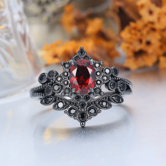 Vintage Floral Milgrained Red Garnet Engagement Ring Gothic January Birthstone Women Ring -  Esdomera.com