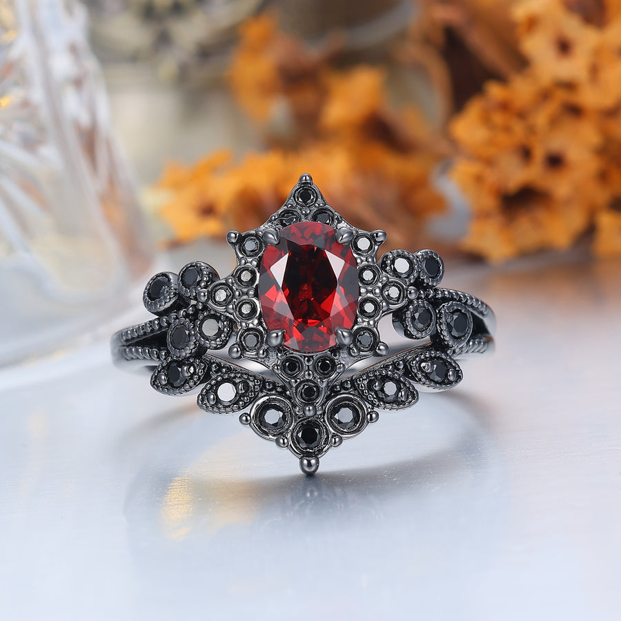 Vintage Floral Milgrained Red Garnet Engagement Ring Gothic January Birthstone Women Ring -  Esdomera.com