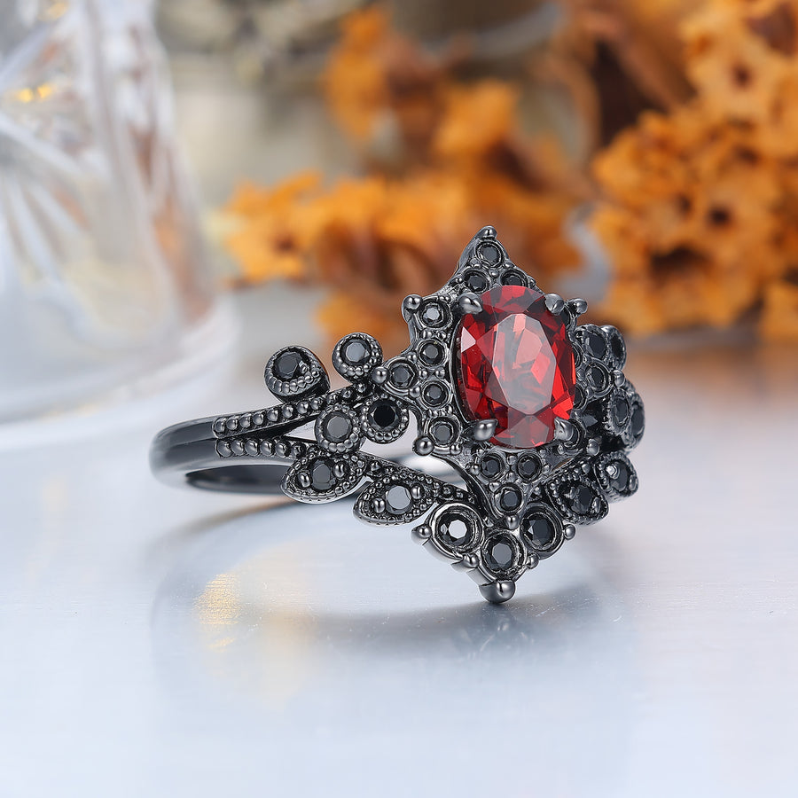 Vintage Floral Milgrained Red Garnet Engagement Ring Gothic January Birthstone Women Ring -  Esdomera.com