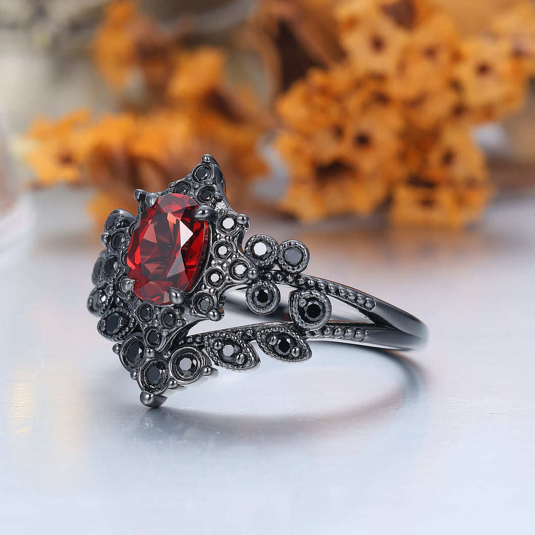 Vintage Floral Milgrained Red Garnet Engagement Ring Gothic January Birthstone Women Ring -  Esdomera.com