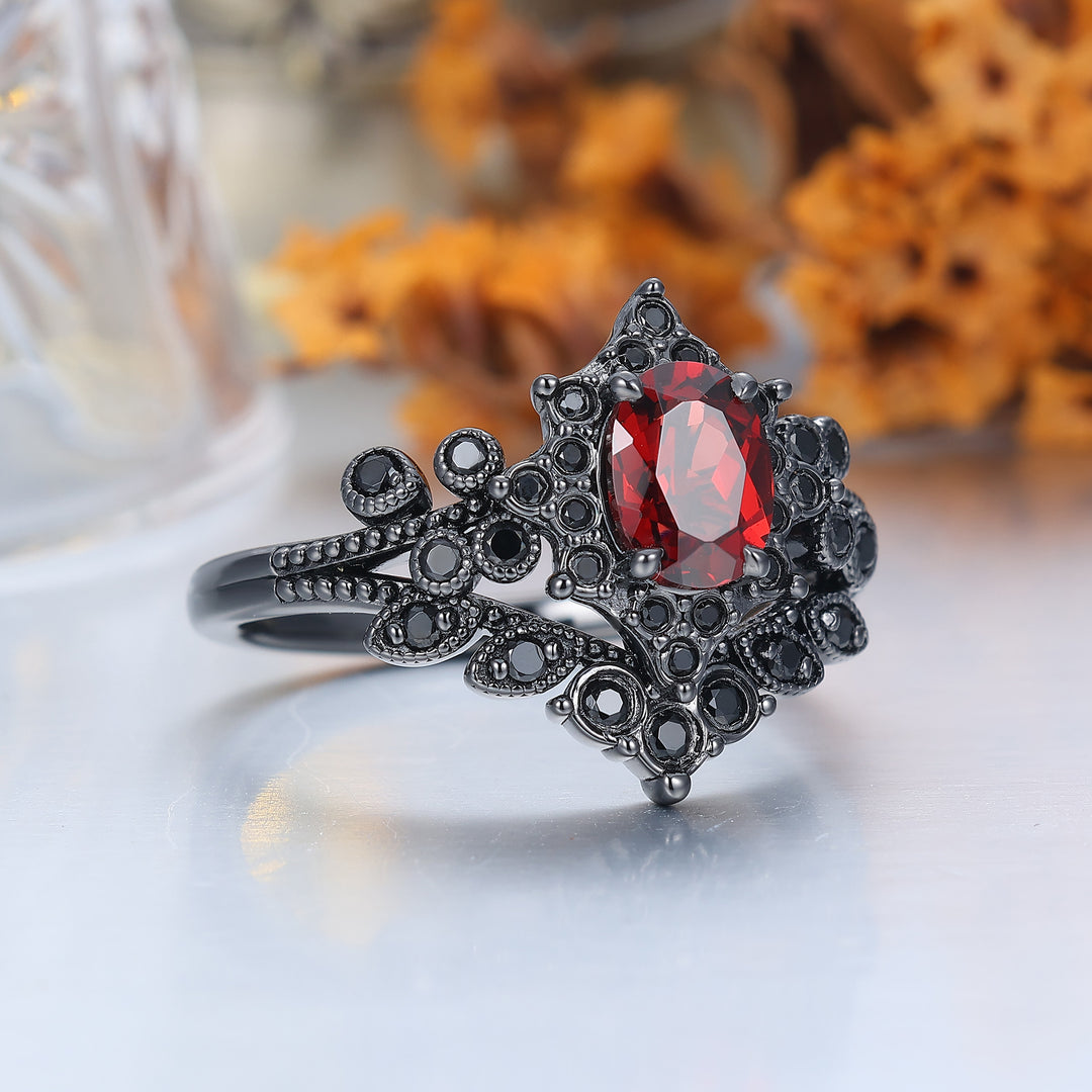 Vintage Floral Milgrained Red Garnet Engagement Ring Gothic January Birthstone Women Ring -  Esdomera.com