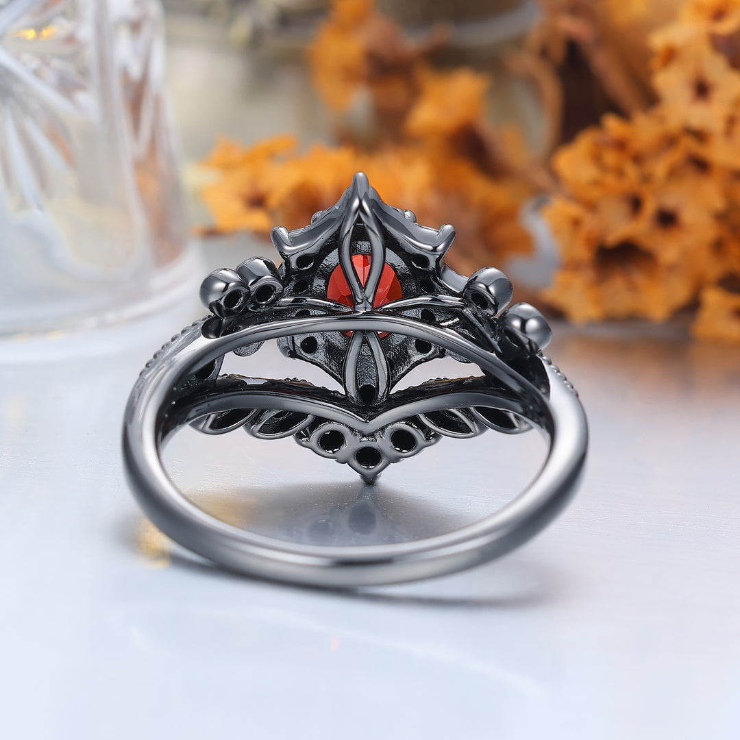 Vintage Floral Milgrained Red Garnet Engagement Ring Gothic January Birthstone Women Ring -  Esdomera.com