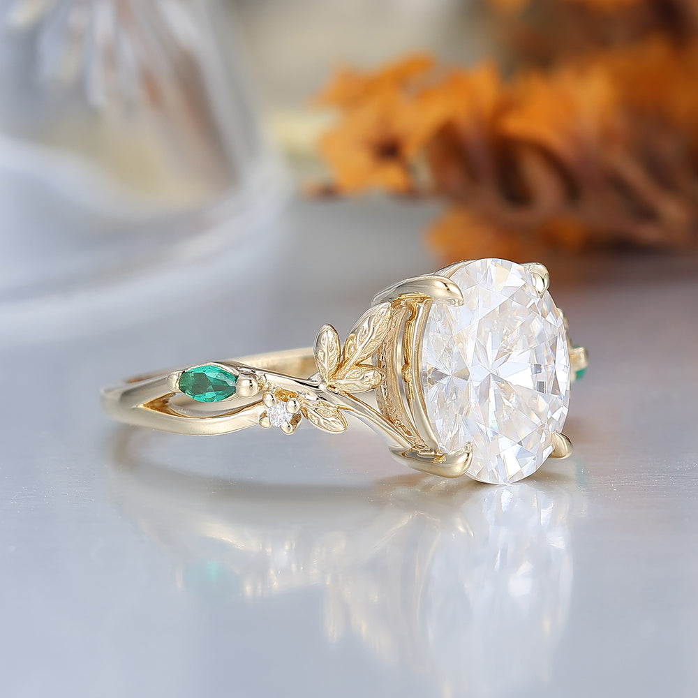 Unique Oval Cut 2ct Mossanite Leaf Twist Engagement Ring