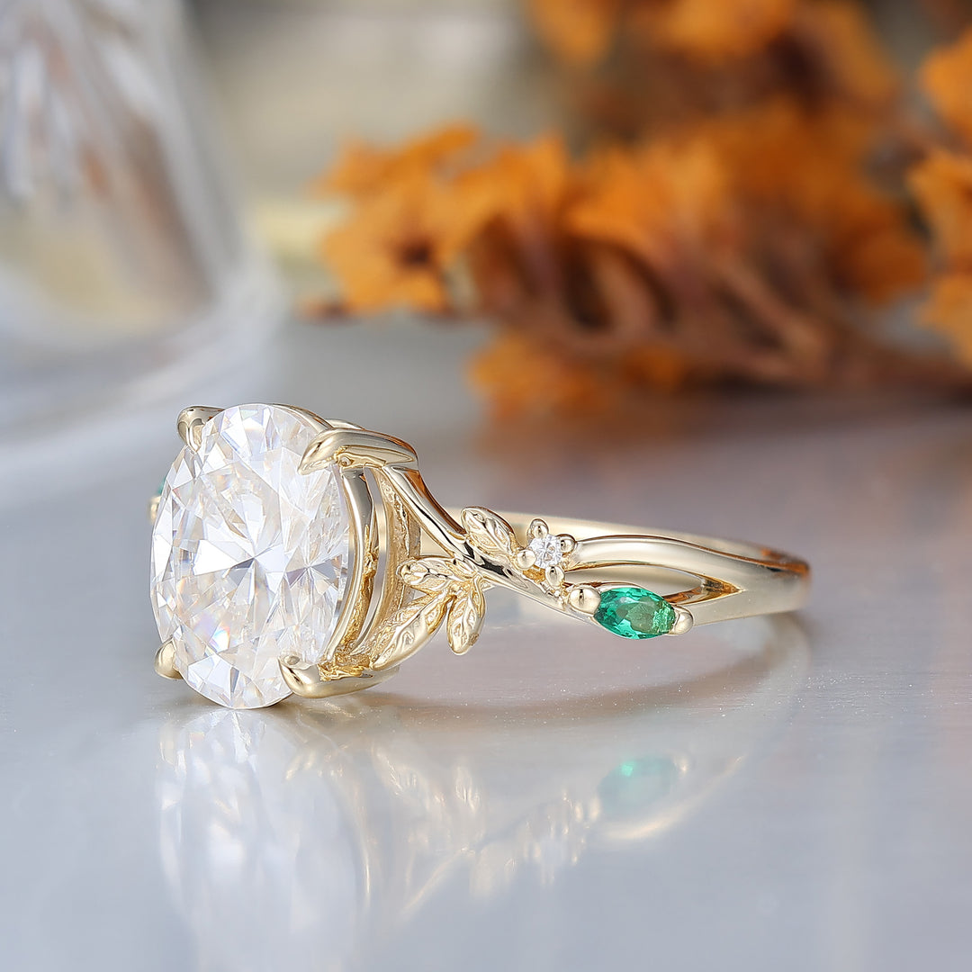 Anillo de compromiso con giro en forma de hoja y corte ovalado único de 2ct de moissanita