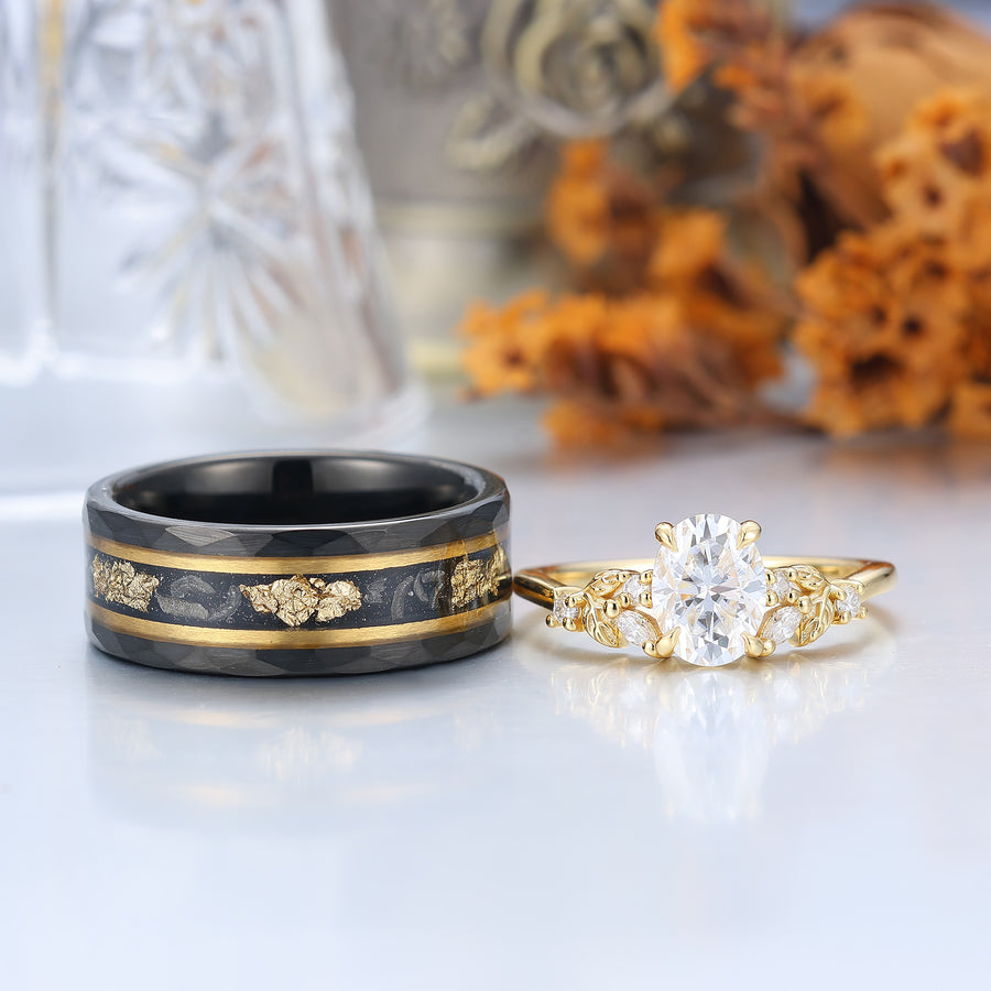 Dainty Moissanite Engagement Leaf Couples Ring Set 925 Sterling Silver And Tungsten Matching Ring -  Esdomera.com